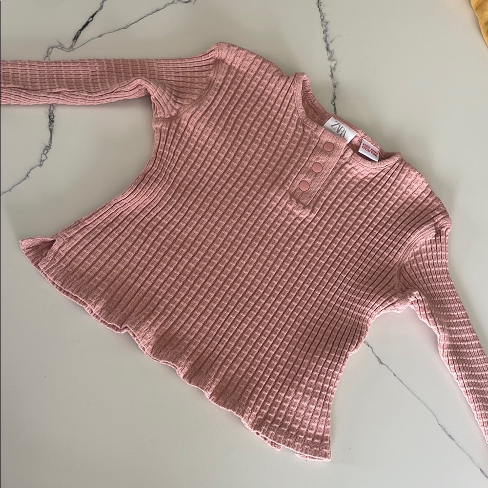 Pink Waffle Knit Long Sleeve Top
